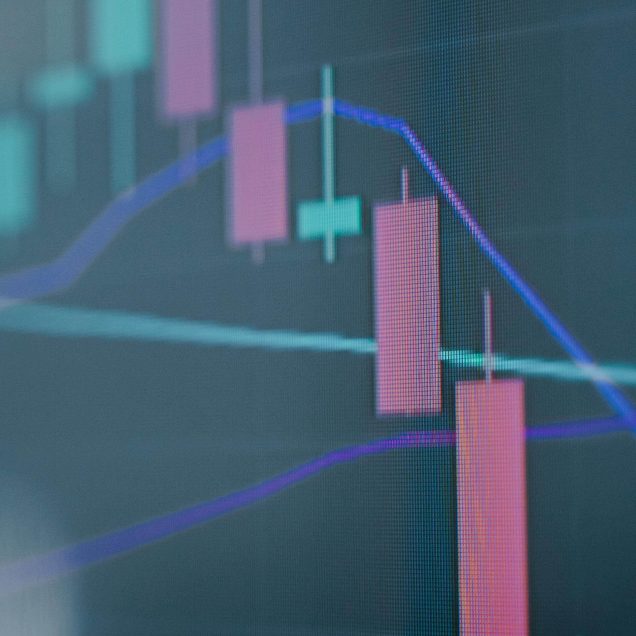 Wykres świecowy na giełdzie pokazujący notowania akcji.